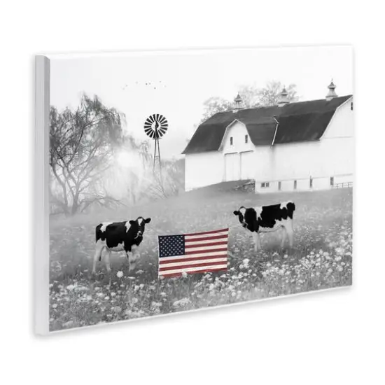 Stupell Industries Americana Barn Country Cows Flag Wall Plaque Art {4}