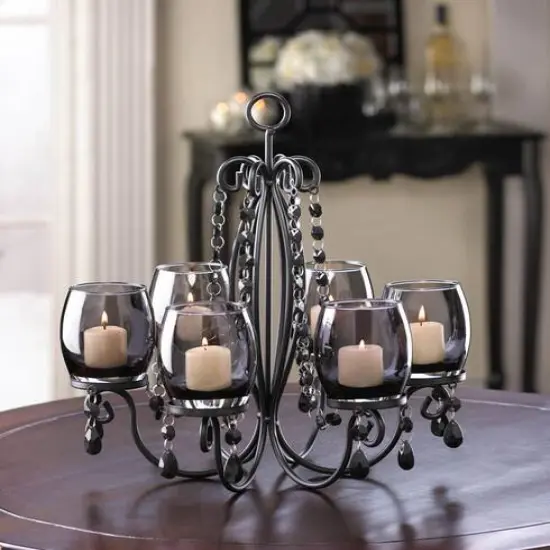 14" Midnight Elegance Candle Chandelier {4}