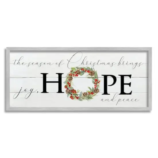 Stupell Industries Joy Hope & Peace Christmas Wreath Framed Giclee Art Gray {1}
