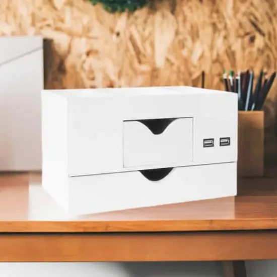 American Art D&eacute;cor&trade; 3-Tier White Desk Organizer with USB Port {1}