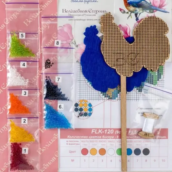 Wonderland Crafts Rooster on a Stick Bead Embroidery on Wood Kit {3}