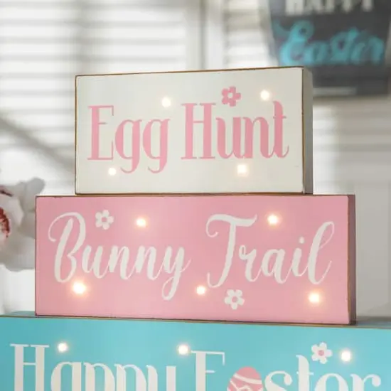 Glitzhome&reg; 12" Easter LED Lighted Wooden & Metal Block Word Sign {5}