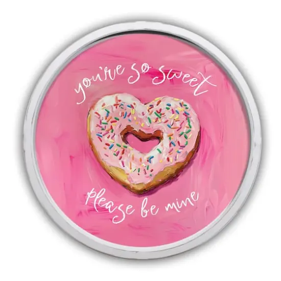 Sweet Heart Donut Round White Framed Print {1}