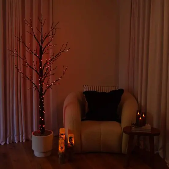 6ft. Pre-Lit Artificial Halloween Twig Tree with 480 Orange & Purple LED Lights {12}