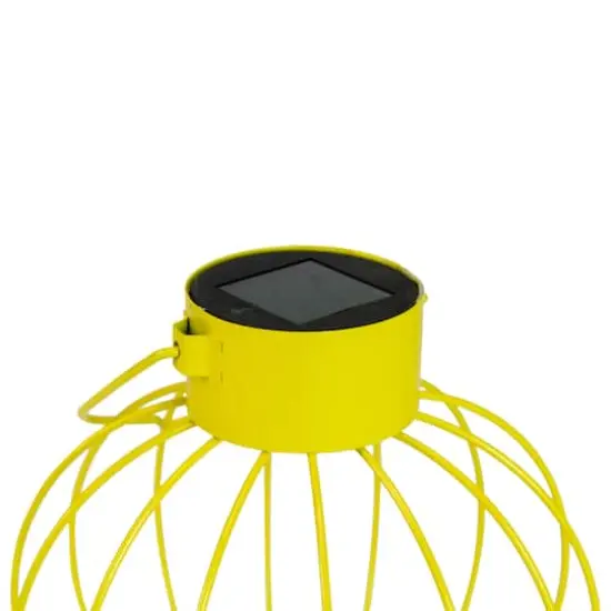 6.5" Outdoor Hanging LED Solar Lantern with Handle Yellow {4}