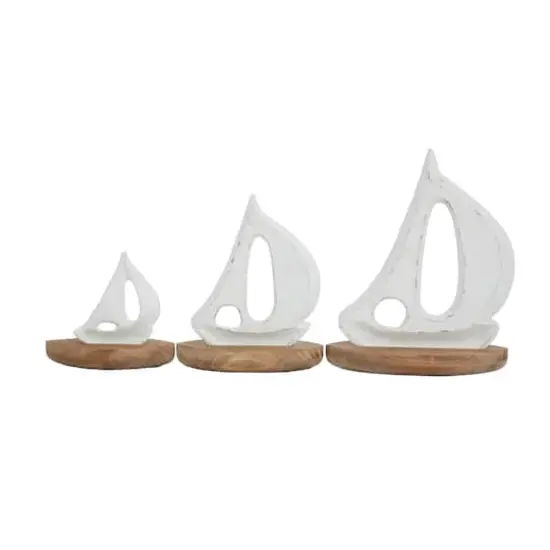 Set of 3 White Wood Coastal Sculptures, 11" x 8" x 5" {1}