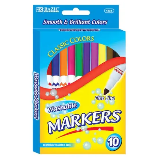 BAZIC&reg; Fine Line Washable Markers, 12 Packs of 10 {3}