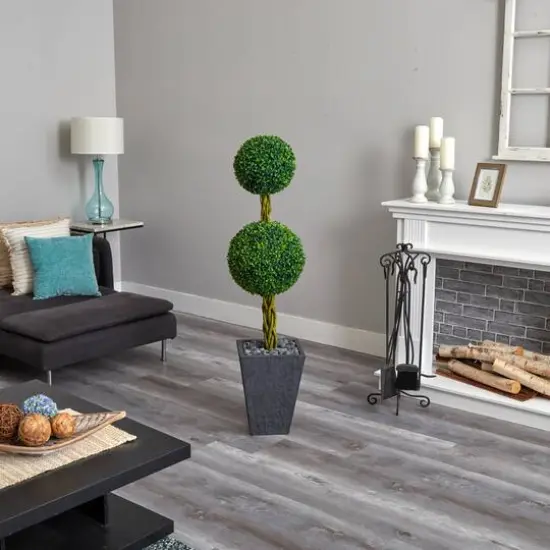 5ft. Double Ball Boxwood Topiary Tree in Slate Planter {6}