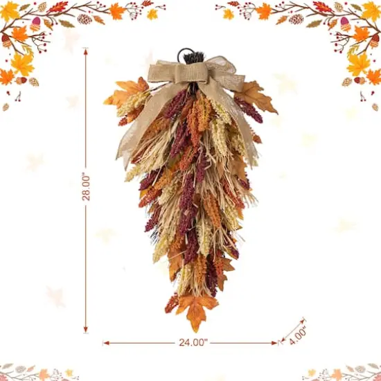 Glitzhome&reg; 28" Fall Sorghum Swag Includes a Black Metal Wreath Hanger {9}