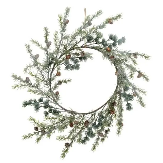 Hello Honey&reg; 23.5" Green Round Faux Spruce Wreath with Natural Pinecones & Frost Finish {1}