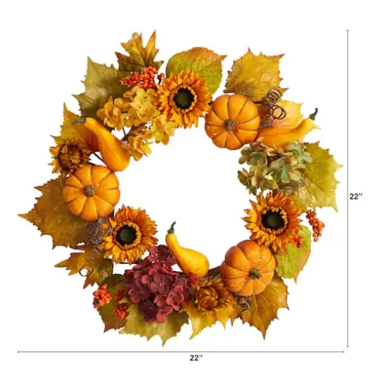 22" Autumn Hydrangea, Pumpkin & Sunflower Wreath {4}