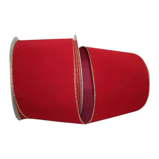 Reliant 6" x 50yd. Velvet Wired Value Ribbon Scarlet/Gold {1}