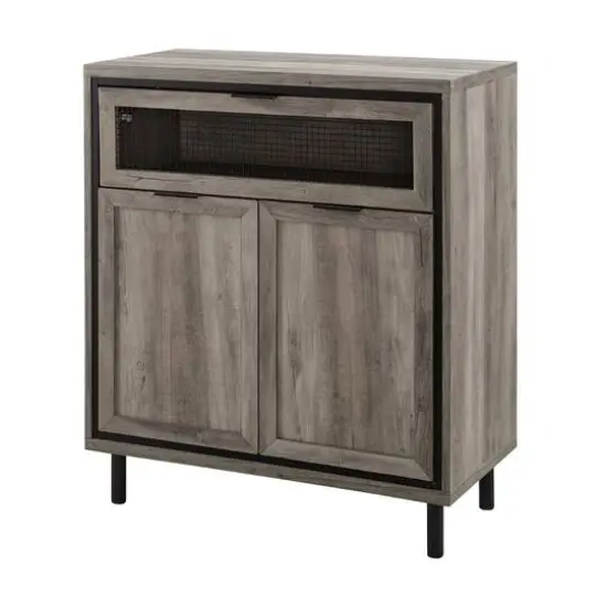 Walker Edison Gray Wash Mesh Metal Accent Cabinet {1}