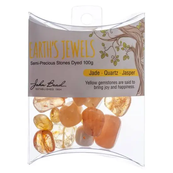 John Bead Earth's Jewels Natural Stone Bead Assortment, 100g Dyed Yellow Jade/Quartz/Jasper {3}