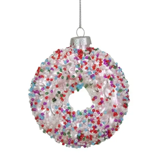 4" Pink Doughnut with Sprinkles Glass Ornament {1}