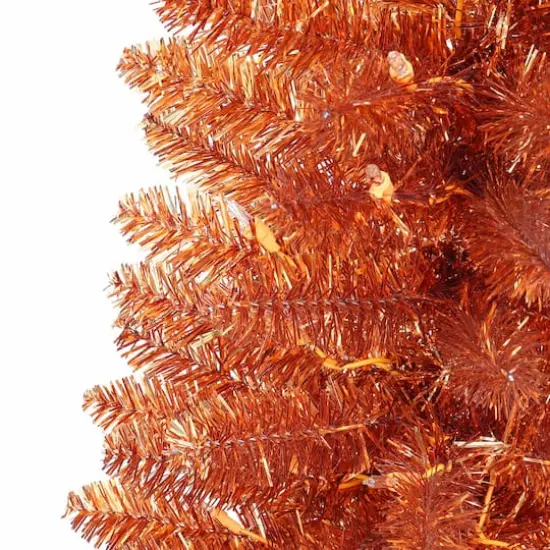 6ft. Pre-Lit Orange Tinsel Artificial Christmas Tree, Clear Lights {6}