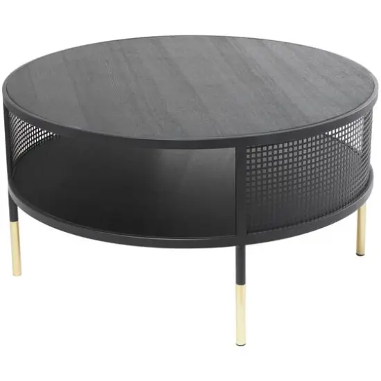 32" Black Metal Open Grid Frame Coffee Table {9}