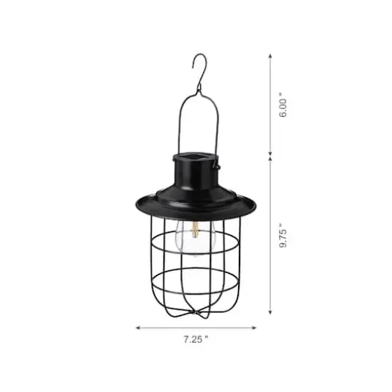Glitzhome® 10" Wire Solar Powered Outdoor Hanging Lantern Black {5}