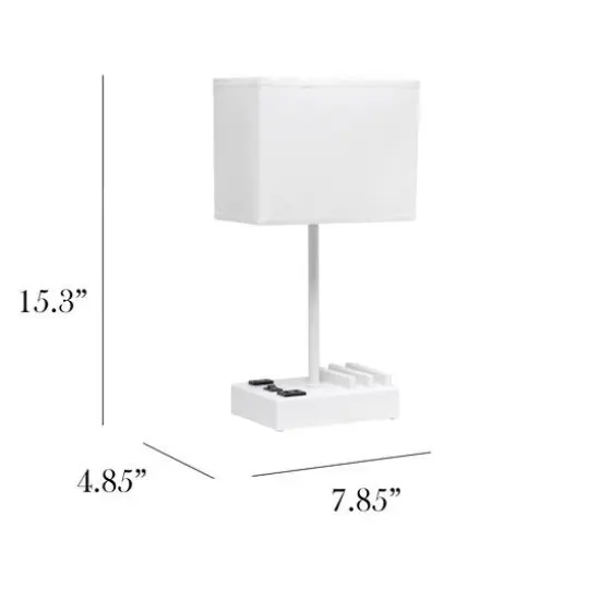 Simple Designs 15.3" Table Lamp with 2 USB Ports & Charging Outlet White Base/White Shade {4}