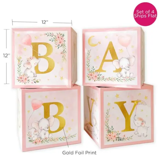 Kate Aspen&reg; Pink Elephant Baby Shower Block Box Set {7}