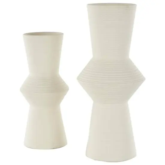 Ceramic Ribbed Cone Shaped Vase Set White {4}