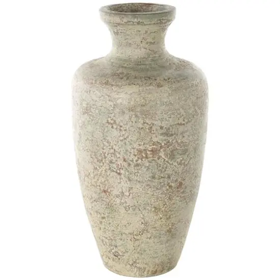 Brown Ceramic Vase with Green Accents {4}