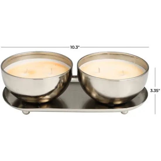 Jasmine Scented 2-Wick Candles in Silver Bowls Set  {7}