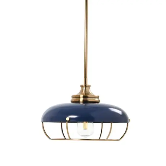Hello Honey&reg; Robert Stevenson Lighting Presley Caged Dome Metal Ceiling Light Brushed Brass/Navy Blue {1}