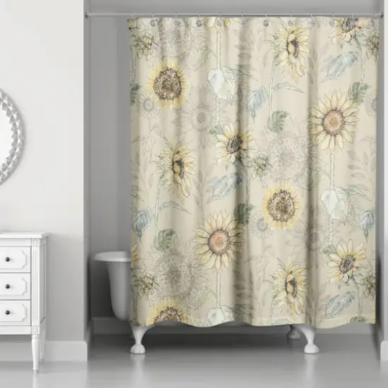 Sunflower Pattern Shower Curtain Yellow {3}