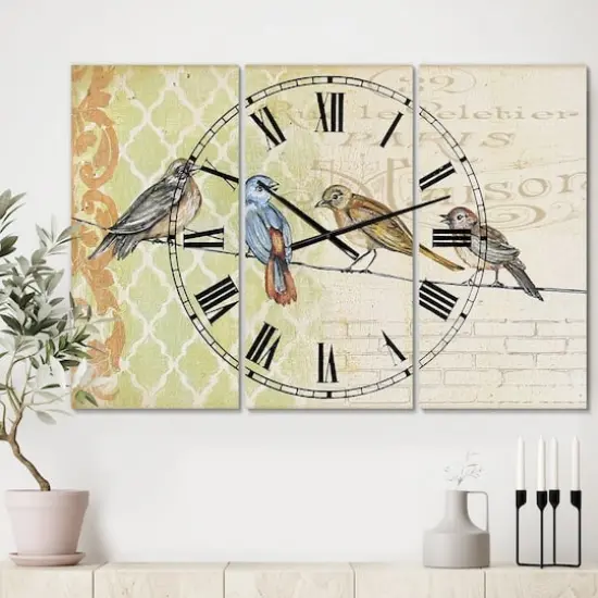 Designart Birds Gathered On Wire Paris II Multipanel Wall Clock {3}
