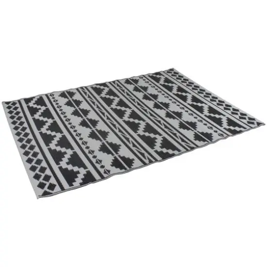 Black & White Aztec Design Rectangular Outdoor Area Rug, 4ft. x 6ft. {4}