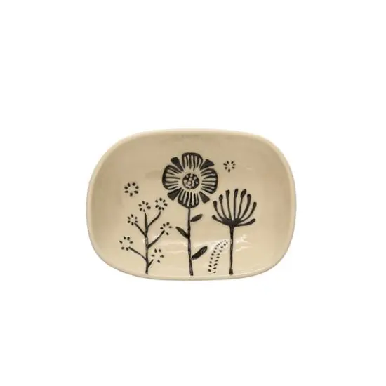 Hello Honey&reg; 5.5" Cream & Black Floral Stoneware Dish, 4ct. {6}
