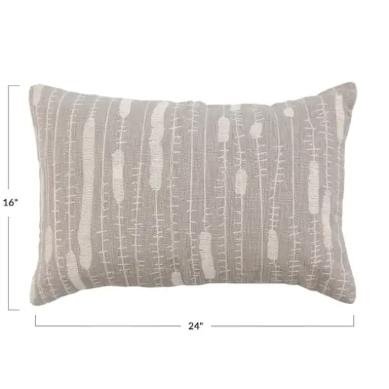 Hello Honey&reg; Gray & Cream Embroidered Cotton Lumbar Pillow Cover {4}