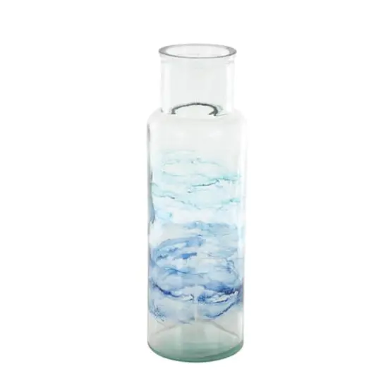 Blue Abstract Ombre Recycled Glass Vase {4}