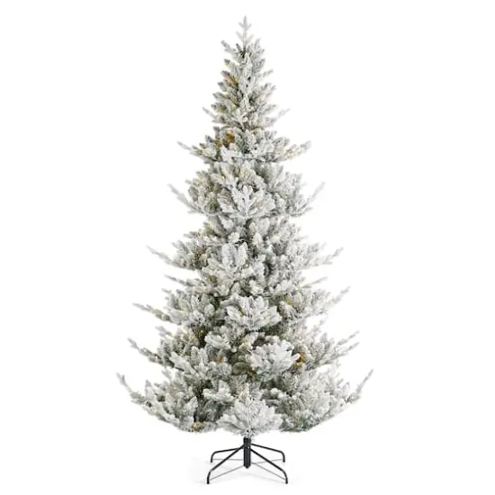 Glitzhome&reg; 7.5ft Pre-Lit Flocked Upward Slim Fir Artificial Christmas Tree, Warm White LED Lights {1}