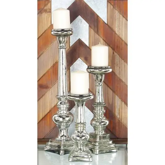 Silver Glass Candle Holder Set {7}
