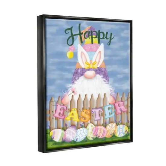 Stupell Industries Happy Easter Garden Gnome Eggs Floater Framed Art Black {4}