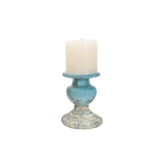 Hello Honey&reg; 7'' Blue Distressed Terracotta Pillar Candle Holder {5}