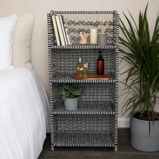 Household Essentials 39" Woven Paper Rattan Accent Shelf Black {3}