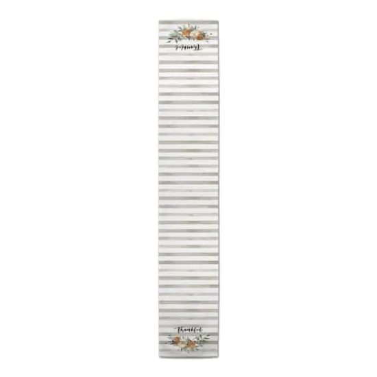 90" Striped Floral Thankful Poly Twill Table Runner {1}