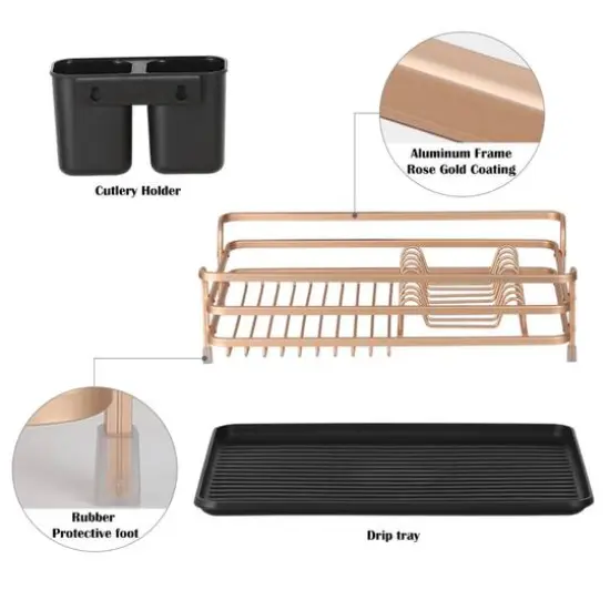 NEX&trade; Rose Gold Aluminum Compact Dish Drying Rack {5}