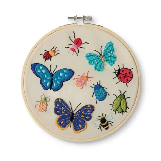 6" Bugs & Butterflies Stamped Design Embroidery Kit with Hoop by Loops & Threads&reg; {1}