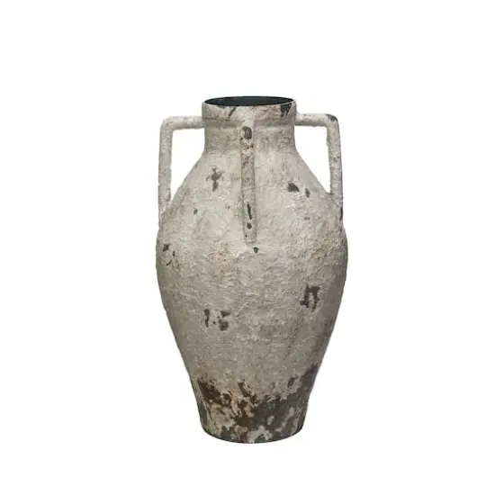 Hello Honey&reg; 15.25" White Decorative Metal Urn with Handles & Heavily Distressed Finish {1}