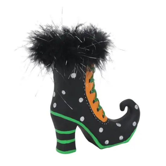 6.75" Polka Dots & Fluff Witch Boot Tabletop D&eacute;cor by Ashland&reg; {3}
