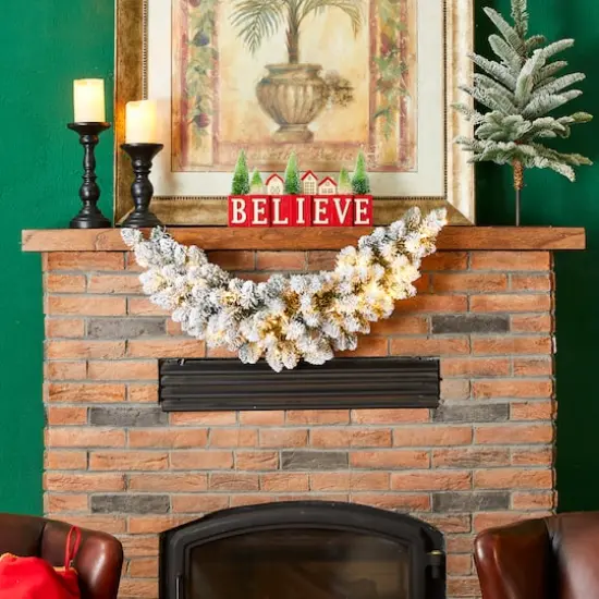 Glitzhome&reg; 36" Pre-Lit Snow Flocked Christmas Swag with LED Lights {4}