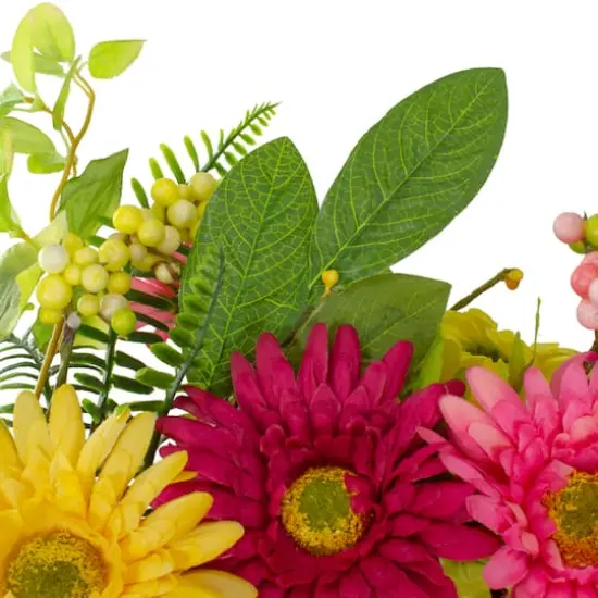 23" Pink & Yellow Chrysanthemum & Daisy Floral Spring Wreath {5}