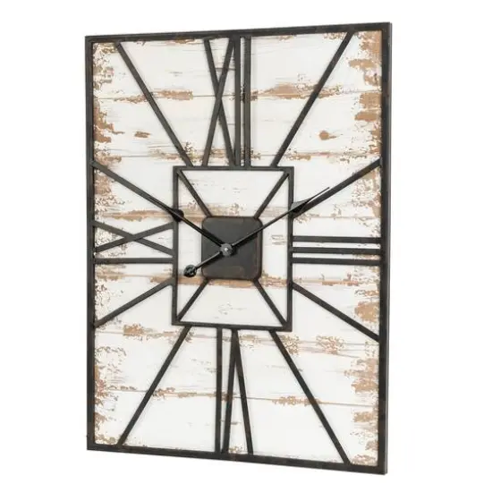 Glitzhome&reg; 31.5" Oversized Farmhouse Wooden & Metal Rectangle Wall Clock {4}