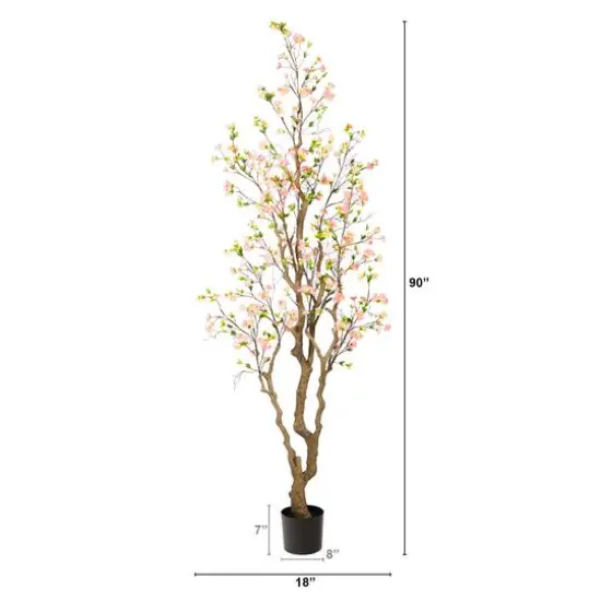 7.5ft. Potted Red Cherry Blossom Artificial Tree {3}