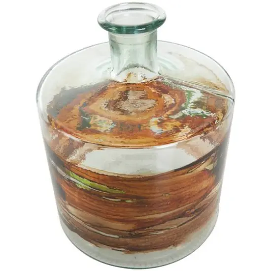 10" Clear & Brown Swirl Abstract Spanish Bottle Recycled Glass Vase {3}