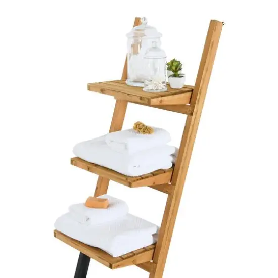 Hello Honey&reg; 72" Fir Wood Ladder Shelf with Metal Base {10}